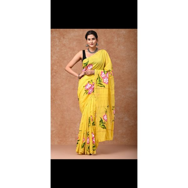 Chanderi silk hand print saree